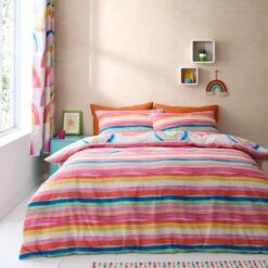 Watercolour Rainbow 100% Cotton Reversible Duvet Cover And Pillowcase Set 22 Watercolour Rainbow 100% Cotton Reversible Duvet Cover And Pillowcase Set -Home Luxe Studio 30957209 alt02