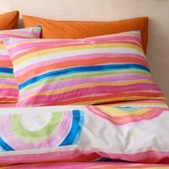 Watercolour Rainbow 100% Cotton Reversible Duvet Cover And Pillowcase Set 23 Watercolour Rainbow 100% Cotton Reversible Duvet Cover And Pillowcase Set -Home Luxe Studio 30957209 alt03