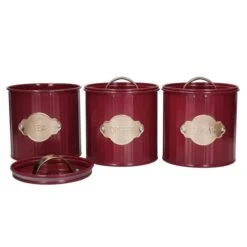 KitchenCraft Set Of 3 Burgundy Airtight Tea, Coffee And Sugar Canisters 12 KitchenCraft Set Of 3 Burgundy Airtight Tea, Coffee And Sugar Canisters -Home Luxe Studio 30957817 alt03