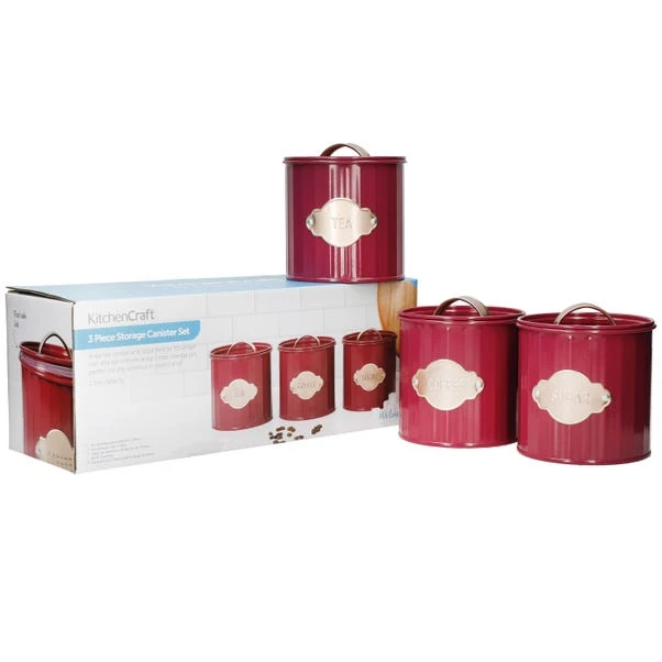 KitchenCraft Set Of 3 Burgundy Airtight Tea, Coffee And Sugar Canisters 8 KitchenCraft Set Of 3 Burgundy Airtight Tea, Coffee And Sugar Canisters - Image 6