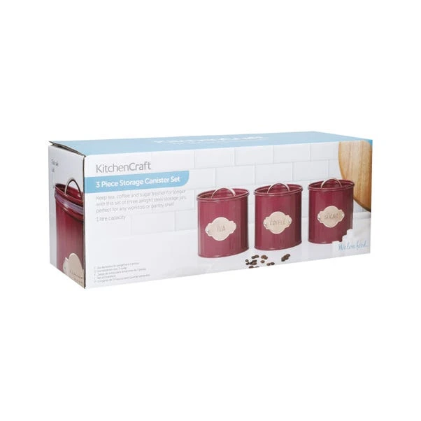 KitchenCraft Set Of 3 Burgundy Airtight Tea, Coffee And Sugar Canisters 9 KitchenCraft Set Of 3 Burgundy Airtight Tea, Coffee And Sugar Canisters - Image 7