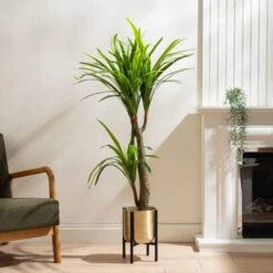 Gold Metal Plant Pot With Black Stand -Home Luxe Studio 30958136 alt01