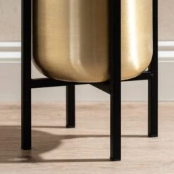 Gold Metal Plant Pot With Black Stand -Home Luxe Studio 30958136 alt03