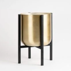 Gold Metal Plant Pot With Black Stand -Home Luxe Studio 30958136 alt05