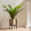 Gold Metal Plant Pot With Black Stand -Home Luxe Studio 30958181