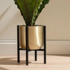 Gold Metal Plant Pot With Black Stand -Home Luxe Studio 30958181 alt02