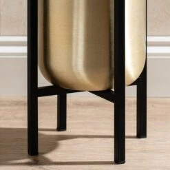 Gold Metal Plant Pot With Black Stand -Home Luxe Studio 30958181 alt03