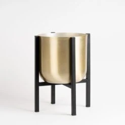 Gold Metal Plant Pot With Black Stand -Home Luxe Studio 30958181 alt05