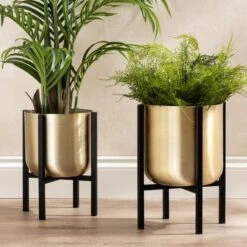 Gold Metal Plant Pot With Black Stand -Home Luxe Studio 30958181 alt06