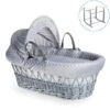 Clair De Lune Dimple Wicker Moses Basket With Deluxe Grey Rocking Stand