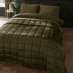 Catherine Lansfield Kingsley Matt Velvet Quilted Bedspread -Home Luxe Studio 30962877