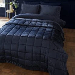 Catherine Lansfield Kingsley Matt Velvet Quilted Bedspread -Home Luxe Studio 30963011