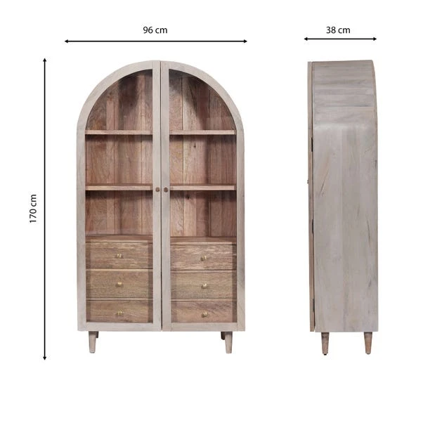 Indus Valley Atomic 2 Door Glass Cabinet, White Wash 9 Indus Valley Atomic 2 Door Glass Cabinet, White Wash - Image 7