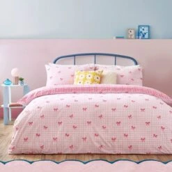 Riviera Gingham Bows Reversible Duvet Cover And Pillowcase Set -Home Luxe Studio 30972727