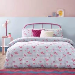 Riviera Gingham Bows Reversible Duvet Cover And Pillowcase Set -Home Luxe Studio 30972749