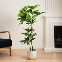 Artificial Umbrella Plant In Black Plant Pot