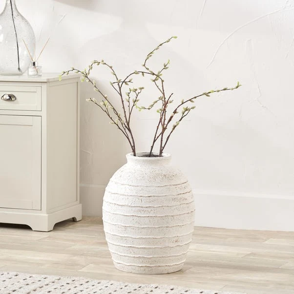 Ribbed White Wash Fibrestone Decorative Vase 7 Ribbed White Wash Fibrestone Decorative Vase - Image 5