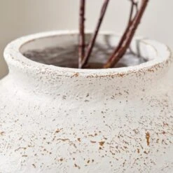 Ribbed White Wash Fibrestone Decorative Vase 15 Ribbed White Wash Fibrestone Decorative Vase -Home Luxe Studio 30983098 alt01