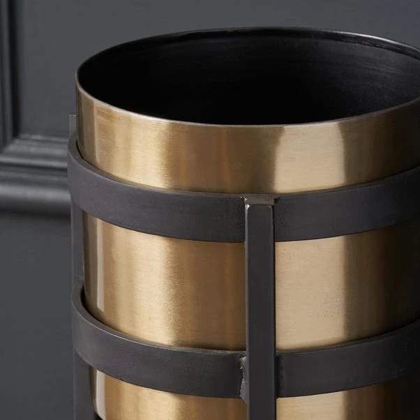 Brass & Black Metal Plant Pot & Stand 9 Brass & Black Metal Plant Pot & Stand - Image 7