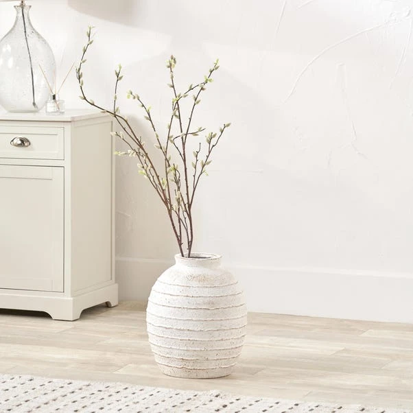 Ribbed White Wash Fibrestone Decorative Vase 3 Ribbed White Wash Fibrestone Decorative Vase
