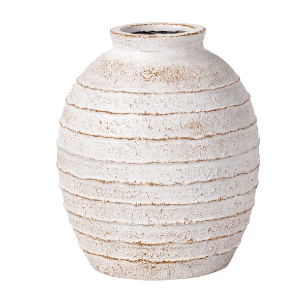 Ribbed White Wash Fibrestone Decorative Vase 6 Ribbed White Wash Fibrestone Decorative Vase - Image 4