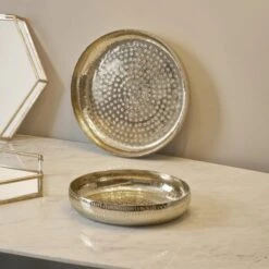 Set Of 2 Gold Hammered Metal Bowls