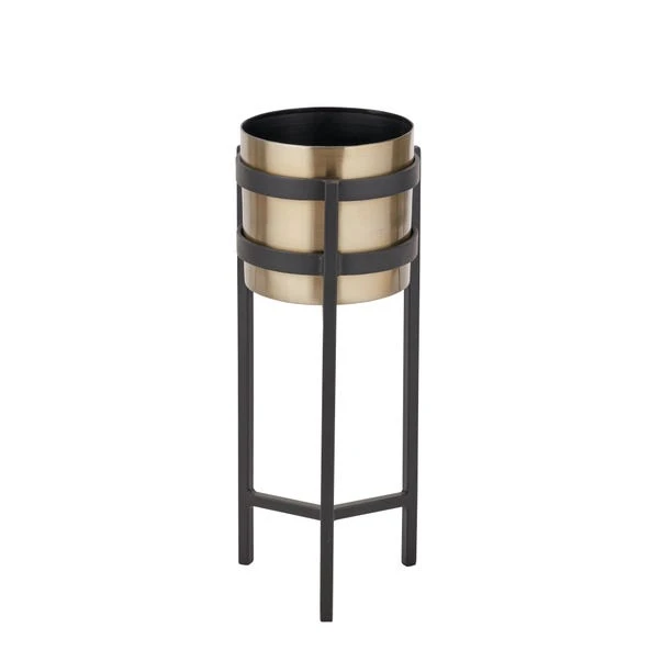 Brass & Black Metal Plant Pot & Stand 6 Brass & Black Metal Plant Pot & Stand - Image 4