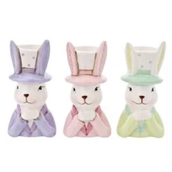 Eggs-traordinary Gift Co. Set Of 3 Bunny In Top Hat Mini Plant Pots -Home Luxe Studio 30984516 alt02
