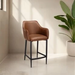 Indus Valley Logan Bar Stool, Faux Leather