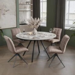 Indus Valley Camden 4-6 Seater Extendable Round Dining Table With 4 Aura Chairs