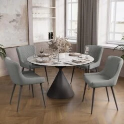 Indus Valley Camden 4-6 Seater Extendable Conical Dining Table With 4 Simba Chairs