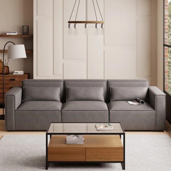 Modular Arne Grey Faux Leather 3 Seater Sofa 3 Modular Arne Grey Faux Leather 3 Seater Sofa