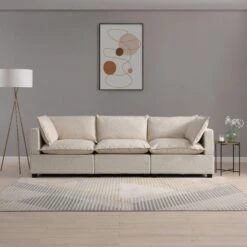 Moda 3 Seater Modular Sofa, Natural Boucle
